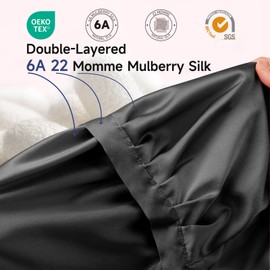 Kaome 100% Mulberry Silk Bonnet for Sleeping Women, 22 Momme Double Layer Silk Hair Wrap, Non-Slip Sleep Cap with Adjustable Elastic Band for Long Curly Hair Care, Comfortable and Breathable, Black