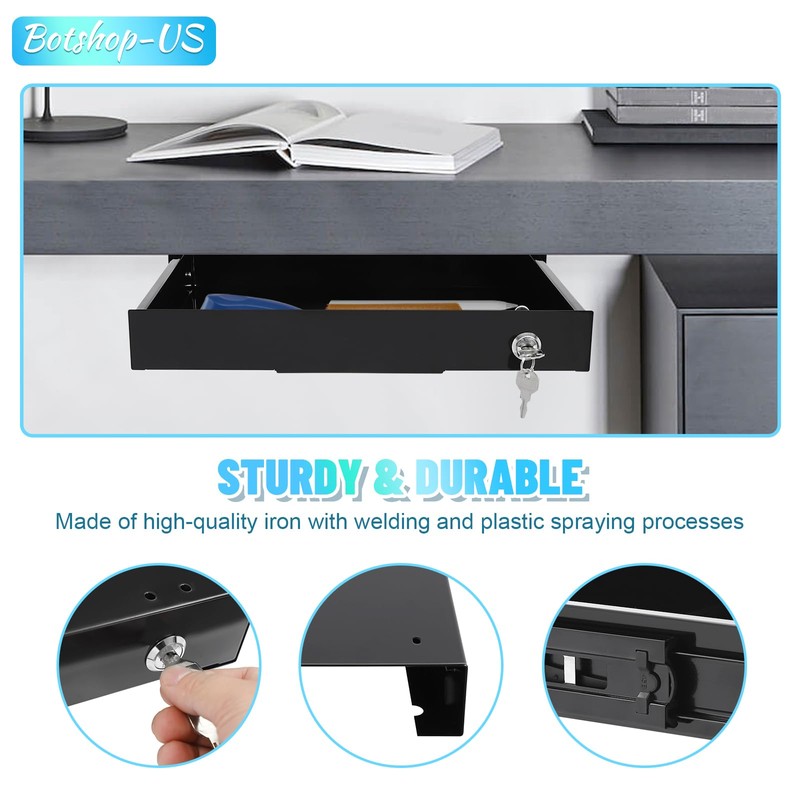 14" Under Desk Mounted Sliding Pull-out Drawer Organizer for Office