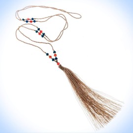 32" Necklace Long Beaded Beige Blue Red Beads With Tassel Pendant Unique Chic Crystal Rhinestone Elegant Jewelry Necklace For Women