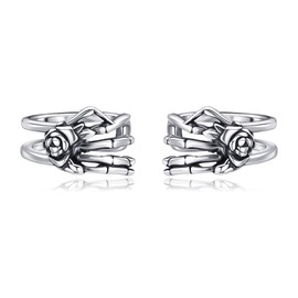 AXOMY Skeleton Hand Ear Cuff Earrings 925 Sterling Silver Goth Rose Ear Cuffs Non Piercing Gothic Skeleton Jewelry Gifts for Women Mom Grandma