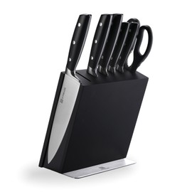 ZUNMARK Knife Set, 7 Piece Sharp Chef Knife Set with Solid Wood Block, Unique One-Sided Magnetic Design, Full-tang Stainless Steel Knife Block Set for Home and Restaurants, Classic Elegant Black