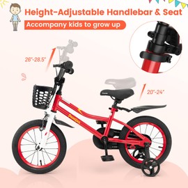 BABY JOY Kids Bike, 14 Inch Children Bikes for Boys Girls Age 3-5 Years w/Training Wheels, Handbrake, Coaster Brake & Removable Basket, Kids Bicycle of Multiple Colors