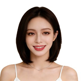 Full Wig, Women's Bob, Short Straight Wig, No Bangs, Ladies Full Wig, Bob, Short, Women's Wig, Natural, Small Face, Harajuku Style, Daily Wear, Heat Resistant, Fashion (Dark Brown)
