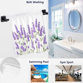 Naanle Beautiful Purple Lavender Flowers Soft Highly Absorbent Guest Large Home Decorative Hand Towels Multipurpose for Bathroom, Hotel, Gym and Spa (16 x 30 Inches,White)