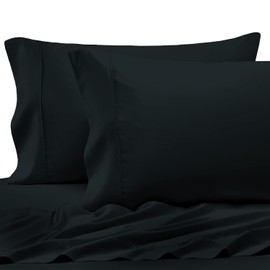 Pizuna Pure 100% Cotton Pillow Cases Queen Size Set of 2 black, Luxurious 400 Thread Count Long Staple Cotton Sateen with Stylish 4" Hem (Combed black Cotton Pillow Cases Queen)