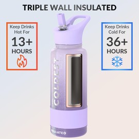 Coldest Insulated Water Bottle with Straw Lid - Stainless Steel Metal Insulated Bottle for Men & Women (Purple Ombré Glitter, 32 oz)