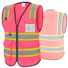TICONN Reflective Safety Vest High Visibility Class II Polyester Vest for Women & Men Meets ANSI Standards (Pink, S)