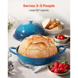 VEVOR VEVOR Enameled Cast Iron Dutch Oven, 5 Quart Pot for Sourdough Bread Baking, Heavy-Duty Cookware Pan with Lid and Dual Handles, Oven Induction Compatible up to 500H, for Cooking Roasting