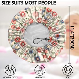 Zewurtuw 2 PCS Shower Cap Adjustable Reusable Double Waterproof Layer Elastic Hair Bath Cap Cute Aesthetic for Women Girls-Floral