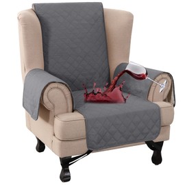 KPPKOU Wingback Chair Slipcover 1 Piece Waterproof Wing Chair Cover Washable Armchair Cover Stretch Furniture Protector for Living Room for Pets Kids (Grey)