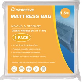 1.5 Mil Mattress Bags for Moving 2 Pack Mattress Cover Queen or King Size Mattress Storage Bag - Plastic Wrap Moving Mattress Protector for Storage