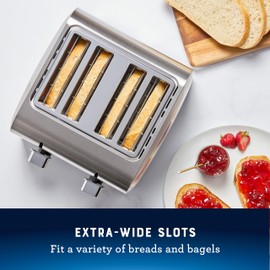 Oster 4 Slice Toaster, With 7 Browning Settings, Extra Wide Slots For Bagels and Special Breads, Removable Easy-to-Clean Crumb Tray, Cancel/Defrost/Bagel, Stainless Steel