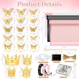 338Pcs Flower Bouquet Wrapping Paper Kit, Waterproof Floral Wrapping Paper Florist Bouquet Supplies with Crowns Butterfly Decor Flower Pins Greeting Cards and Ribbons for Birthday Wedding DIY Craft