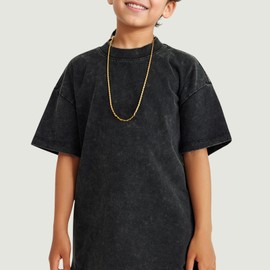 Pairxily Oversized Boys Tshirts Kids Cotton Blank T Shirts Unisex Basic Tees Acid Wash Tshirt Solid Youth Short Sleeve Tops(Black,140)