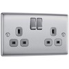 BG Electrical NBS22G-01 Double Switched Power Socket, Brushed Steel, 13