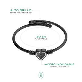 CLEPSIDRA® Pulseras de mujer personalizadas con inicial. Accesorios y regalos para mujer elegantes y resistentes. Joyeria de acero inoxidable con dijes para mujer A-Z. Brazalete ajustable. Gift, Jewelry (Ajustable, Q, NEGRO)