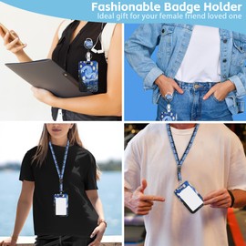 Van Gogh Starry Night Sky Lanyards for ID Badges Retractable Badge Holder Removable Lanyard Keychain Vertical ID Protective Holder for Nurse Teacher Student Office