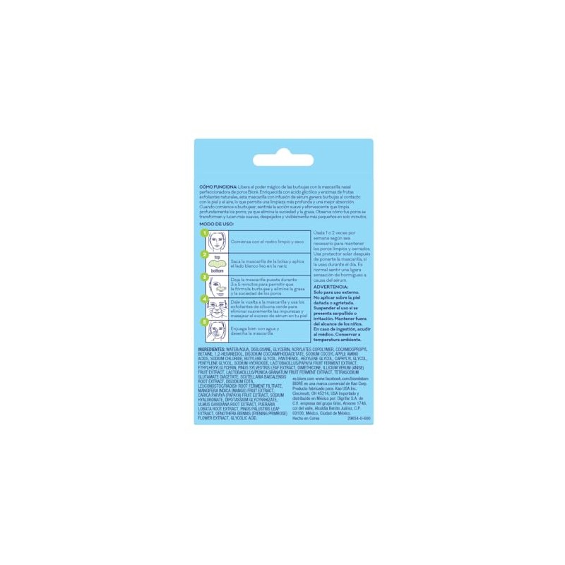 Bioré, Mascarilla Nasal Burbujeante, Perfeccionadora de Poros, Con Ácido Glicólico