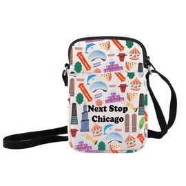 JXGZSO Chicago Travel Gift Next Stop Chicago Cosmetic Zipper Bag Chicago Trip Makeup Bag Chicago Landmark Travel Gift, Next Stop Chicago Crossbody