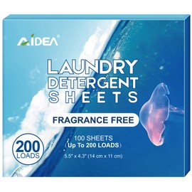 AIDEA Laundry Detergent Sheets, Unscented-(200 Loads) 100 Sheets, Laundry Sheets Detergent, No Plastic Jug, Lightweight & Easy To Use For Travel, Apartments, Dorms