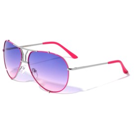 Dweebzilla Oversized Classic Pilot Sport Aviator Sunglasses (Silver & Pink Frame - Purple Pink Gradient Lenses)