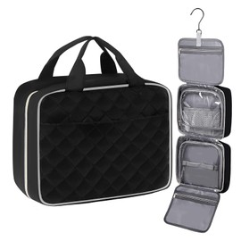 Hanging Toiletry Bag for Women Travel Wash Bag Large Cosmetic Makeup Pouch Organizer with Hanging Hook for Full Sized Container(Hanging Toiletry Bag for Black, L)