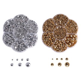 JIHUOO 4600 Pcs Flatback Pearls Gems Half Round Plastic Pearls Beads Mixed Size Nail Art Pearls Nail Resin Rhinestones Flat Back Beads for Shoes Phone Decoration Golden Silver