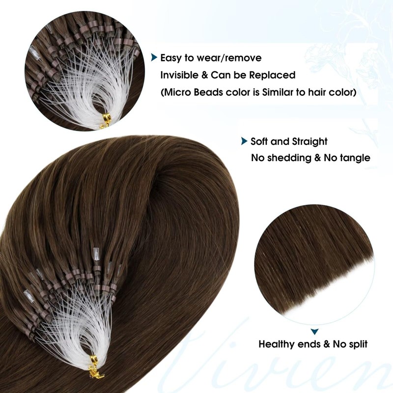 Vivien Brown Micro Loop Hair Extensions Real Human Hair Medium