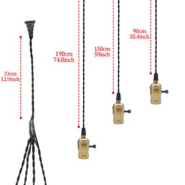 Swpeet Copper Vintage Triple Light Sockets Pendant Hanging Light Cord with Switches, E26 / E27 Solid Industrial Triple Lamp Sockets Cord for Kitchens, Dining Rooms, Bars and Restaurants (Copper)