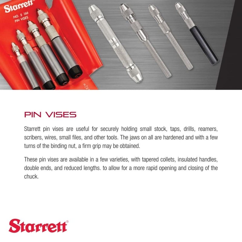Starrett Pin Vise with Knurled Handles, Smaller Body Diameter, and