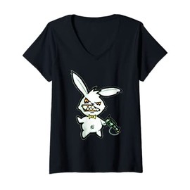 Women's Crazy Loaded Pistol Psycho Bunny Shirt - Cartoon T-Shirt V-Neck T-Shirt, black