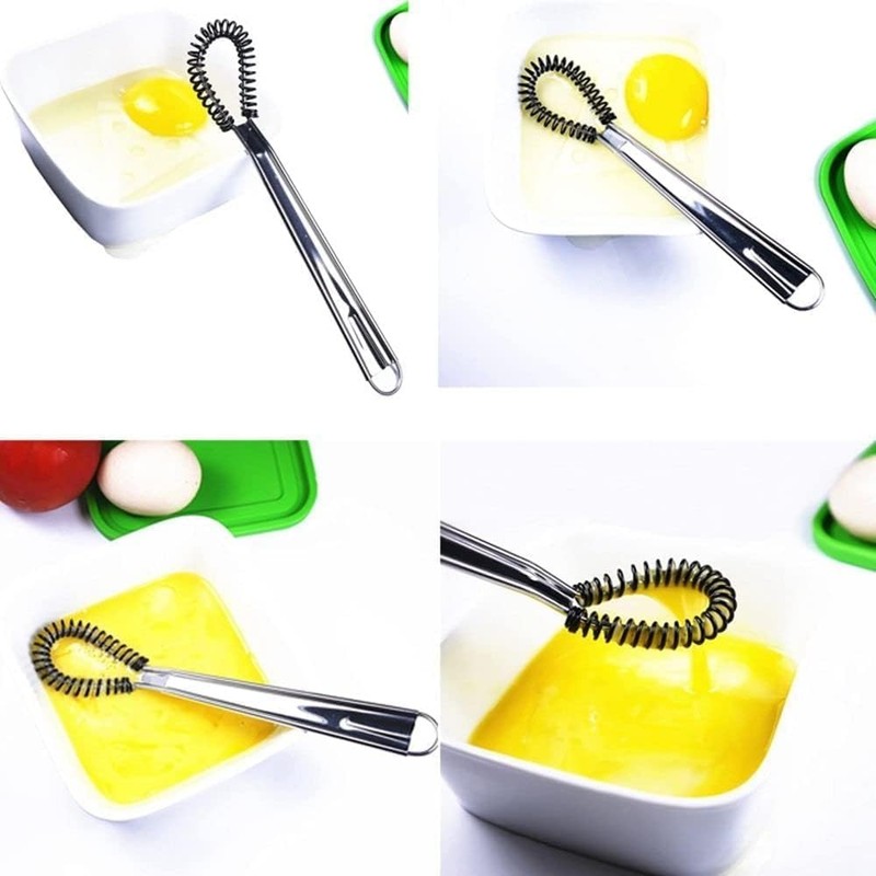 Silver Egg Beater Stainless Steel Mini Spring Coil Whisk Handheld