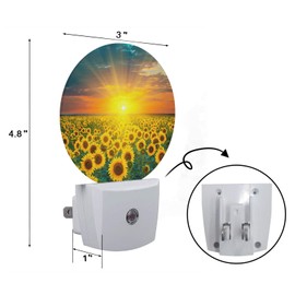 Axayaz Sunflower Field LED Night Light Yellow Floral Green Leaf Plant Sunset Sunrise Dusk to Dawn Round Lamp Auto Sensor for Bathroom Hallway Living Room
