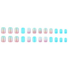 Short Press on Nails Sqaure Fake Nails with Gradient Fish Scale Design Gold Glitter Glue on Nails Glossy Acrylic Artificial Nails Full Cover Stick on Nails for Women 24 Pcs