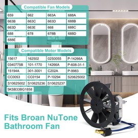 Hipoilk BP27 Bathroom Fan Motor and Blower Wheel for Broan 659 662 663 668 678 688, S97012038 Exhaust Fan Replacement Motor 50 CFM