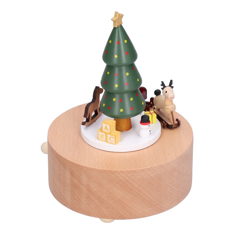 Wooden Music Box Christmas Tree Deer Cart Music Box Classic