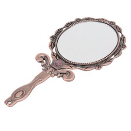PACKOVE Vintage Folding Small Handle Makeup Mirror Pocket Sized Red Bronze for Women Travel Cosmetic Accessory for Go Touch Ups