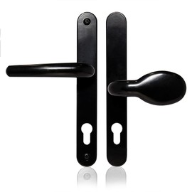 XFORT Uros Matt Black Door Handle, (PZ 62/92mm, Screw Hole Distance 211mm, 243mm Overall) Aluminium Offset Lever/Pad, UPVC Door Handle
