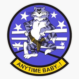 F-14 Tomcat 'Anytime Baby..!' Window Bumper Sticker Decal 5"