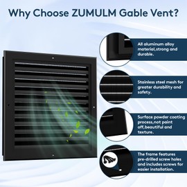 18" X 18" Gable Vent Aluminum Gable Vents for Houses Attic Vent Shed Vents Cover Exterior with Screen Mesh Alloy Wall Vent Ventilation for Home Garage Attic Ceiling - Vent Opening: 16" x 16" Black