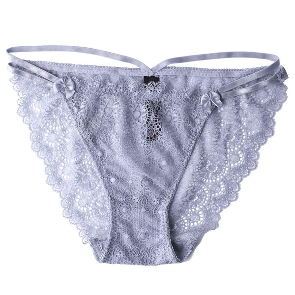 ELEIN 2015 Women Sexy Lace Straps Bikini Panties Naughty Lingerie Panties G-String Underwear - grey