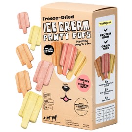 MalsiPree Dog Birthday Treats - Freeze Dried Puppy Ice Cream & Canine Popsicle - Healthy Pet Gift & Party Favors - Grain Free Dessert & Cake Alternative - Salmon, Beef & Chicken - 15 Count