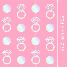 4PCS Colorful Engagement Ring Garland Set，Bachelorette Ring Garlands-for Bachelorette Decor,Engaged Decorations DIY Surprise Parties.