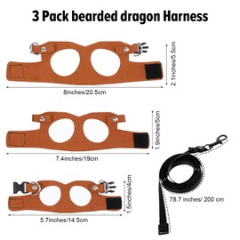 ElevateTech 3Pcs Bearded Dragon Harness and Leash Set, Soft Adjustable Leather Lizard Harness Leash Walking Vest Accessories Escape Proof Small Animal Traction Rope (Brown)