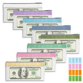Jiayaus 8Pcs Money Bags with Zippers, Clear Waterproof Cash Envelopes, Plastic Money Wallet, Multi-Purpose Money Pouches for Cash Saving, Bank Check Receipt Organizer, Coin Storage