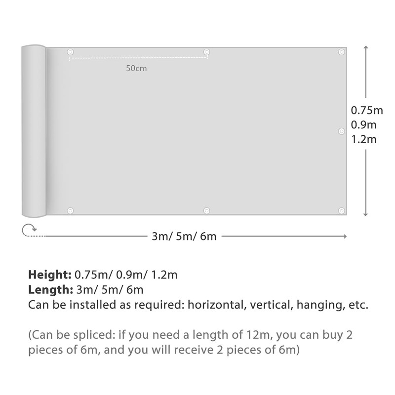 Sekey Balcony Privacy Screen, Balcony Cover, Opaque, Wind and UV