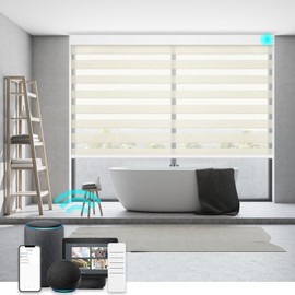 Changshade Automated Blinds for Indoor Windows Doors, Motorized Zebra Shades with Remote Control Light Filtering Custom Size, Work with Alexa, Google Home, Apple Homekit, SmartThings, Beige