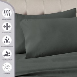 Pizuna Luxury Soft Satin Pack of 2 Pillowcases 40 x 80 cm Dark Grey 800 Thread Count Cotton Square Pillowcases 100% Long Stack Cotton Pillowcase Dark Grey 40 x 80 cm