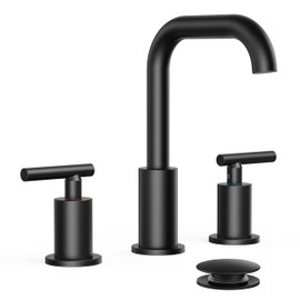 FORIOUS Matte Black Bathroom Faucet 3 Hole Widespread, 8 Inch Bathroom Sink Faucets Two-Handle with Pop Up Drain and Water Supplies for Vanity Restroom RV Lavatory Sink