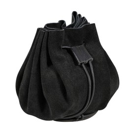 Mythrojan Medieval Jewelry Belt Pouch LARP Renaissance Waist Bag with Adjustable Strap, Suede Leather for Cosplay and Historical Reenactments - Black